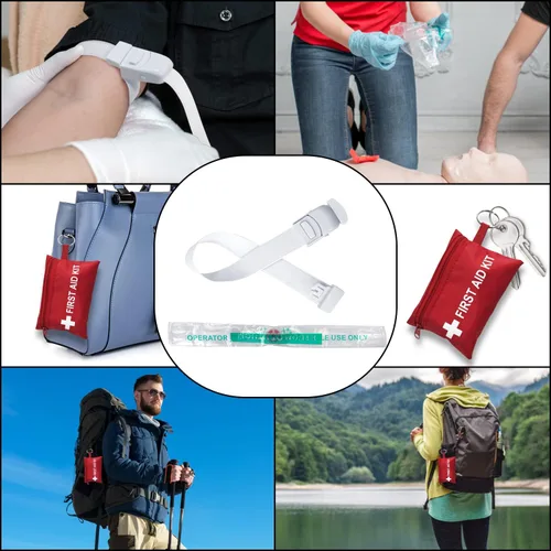 Vista 3 de Mini kit de primeros auxilios – Llavero RCP protector facial con barrera respiratoria y cinturón elástico y un par de guantes desechables