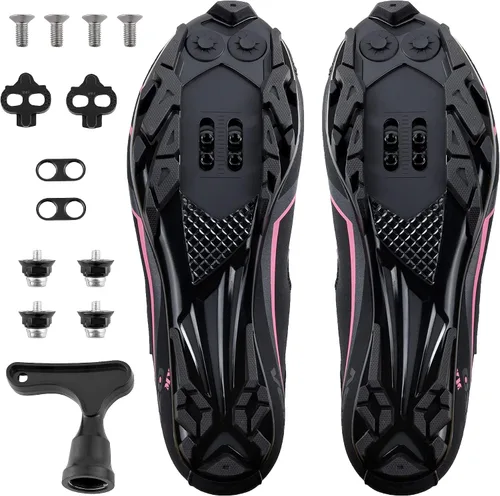 Vista 6 de Venzo Womens MTB Bike Bicycle Cycling Shoes with Multi-Function Clip-Less Pedals & Cleats - Compatible with Shimano SPD & Crankbrother System