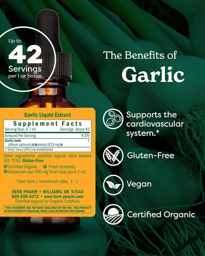 Vista 2 de Herb Pharm Extracto líquido de ajo orgánico certificado para apoyo cardiovascular y circulatorio - 1 onza