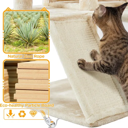 Vista 7 de YAHEETECH - Torre para gatos de 55 pulgadas, con varios niveles y una rampa completa cubierta de cuerda de sisal para ayudar a la relajación u