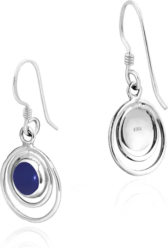 Vista 3 de Pendientes colgantes de plata de ley 925 con incrustaciones de lapislázuli en cascada