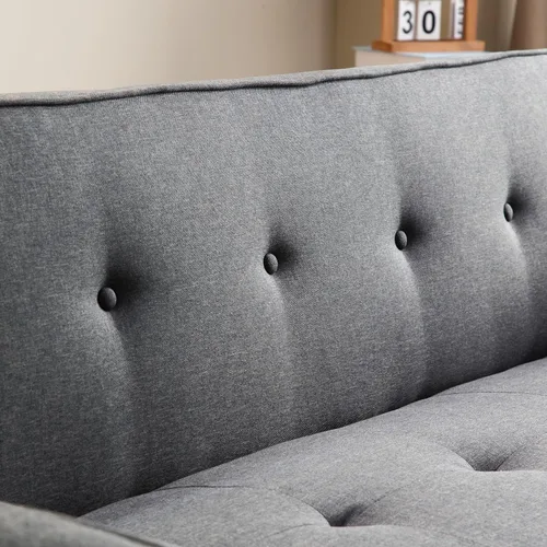Vista 7 de Sofá cama de tela moderna, sofá biplaza convertible con 2 almohadas y reposabrazos, sofá reclinable plegable de 75 pulgadas con patas de madera