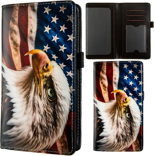 Funda para chequera personal, cartera de chequera con bloqueo RFID y ranura para tarjeta de crédito (bandera americana águila calva)