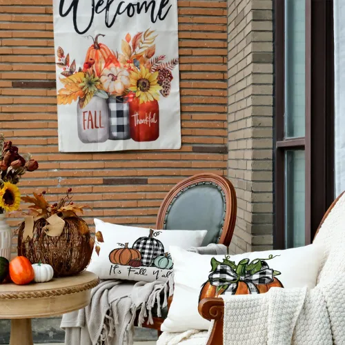 Vista 6 de GEEORY Fundas de almohada de otoño de 16 x 16 pulgadas, fundas de almohada decorativas para sofá y sofá G0114-16 Multicolor