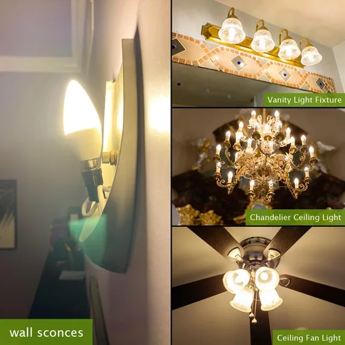 Vista 7 de Bombillas LED de Candelabro, Equivalente a 60 Vatios, SOFE Blanco 2700K, Bombillas de Luz para Candelabro/Apliques de Pared Base Pequeña, 120V, Tipo