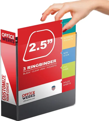 Vista 4 de Carpeta de 3 anillas, anillo en D de 2.5 pulgadas, con capacidad para páginas de 8.5 x 11 pulgadas, cubierta transparente resistente, lomo duradero