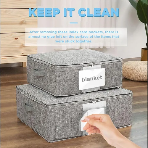 Vista 4 de 56 Pack Clear Self-Adhesive Pockets, 3" x 5" Index Card Pockets with Top Open Loading, PVC Label Holders for Organizing Storage Bins, Library Card