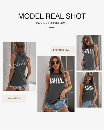 Vista 3 de Asvivid - Camisetas sin mangas para mujer, holgada, con cuello redondo, estampado de letras, diente de león, para verano, casuales
