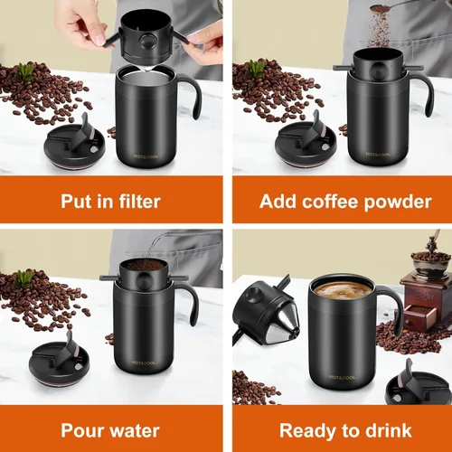 Vista 4 de OARSE Cafetera de camping de 16 onzas, juego de cafetera para verter sobre el campamento, kit de café portátil para viajes, camping, oficinas