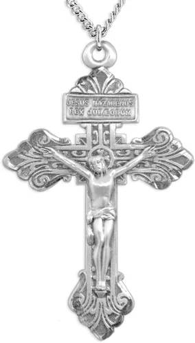 Heartland Store Crucifijo Pardon grande de plata de ley para hombre fabricado en Estados Unidos cadena a elegir