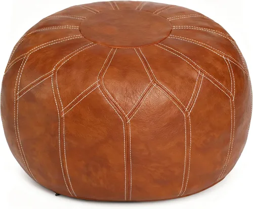 Vista 13 de Thgonwid - Puf otomano sin relleno marroquí de cuero sintético con almacenamiento - Reposapiés multiusos bohemio chic hecho a mano para sala