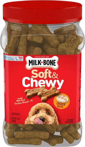 Vista 6 de Milk-Bone Paquete de golosinas para perros: galletas originales para perros medianos de 10 libras + pollo suave y masticable de 25 onzas