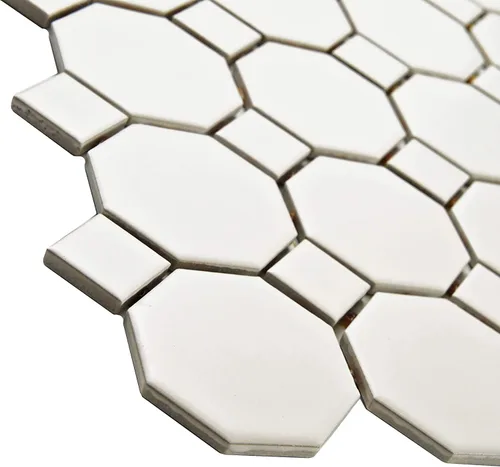 Tenedos Mosaico de porcelana octágono blanco mate con puntos para piso y pared, baño y cocina (20 hojas/caja) (puntos blancos)