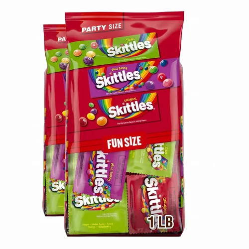Vista 10 de Wrigley's Skittles Fun Size Original, Wild Berry y Sour Chewy - Paquete variado de dulces de Navidad, paquete variado de dulces de Navidad, bolsa a