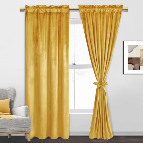 Vista 139 de JIUZHEN Cortinas de terciopelo rosa de 108 pulgadas para sala de estar, cortinas opacas extralargas para dormitorio, bolsillo para barra, protección