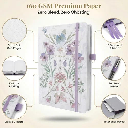 Vista 4 de VIVID SCRIBBLES Cuaderno de puntos A5 con papel de 5.64 oz/m² a prueba de sangrado, perfecto para diario de viñetas y planificación creativa, 200