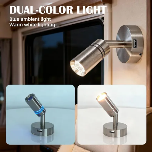 Vista 7 de THALASSA Lámpara de lectura LED interior de RV de 12V con puerto USB de 5V - Interruptor táctil integrado, brillo regulable, montaje en superficie