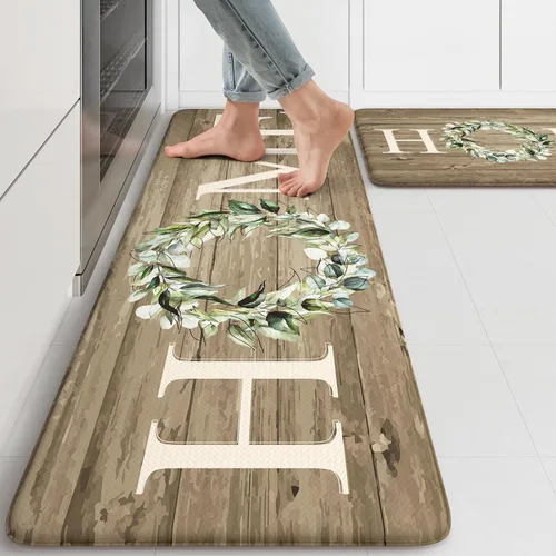 Vista 43 de KIMODE - Alfombra de cocina antifatiga para el piso, de 17.3 x 29 pulgadas, alfombra de cocina de estilo rústico, antideslizante, acolchada
