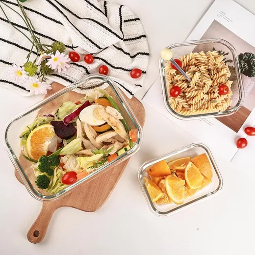 Vista 8 de Paquete de 8 recipientes de vidrio para comida preparada con tapas, juego de almacenamiento de alimentos extra grueso hermético