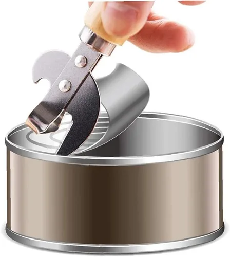 Vista 6 de Abrelatas manual para abrelatas, utensilio removedor de tapa, acero inoxidable, multifuncional, accesorios de cocina con mango de madera