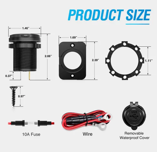 Vista 9 de Nilight 2 Pack PD Type C y QC 3.0 Panel de toma rápida USB con interruptor táctil LED ON Off, kit de cable fundido para coches, camiones