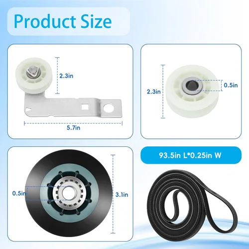 Vista 2 de Kit de reparación de secadora 4392067RC mejorado, kit de mantenimiento de secadora 4392067 con rodillo de tambor WPW10314173 y correa 661570V