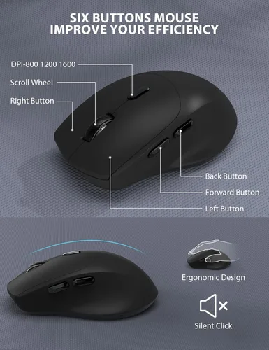 Vista 6 de Combo de teclado y mouse inalámbrico - Teclado ergonómico de tamaño completo con reposabrazos, soporte para teléfono, modo de suspensión, combo