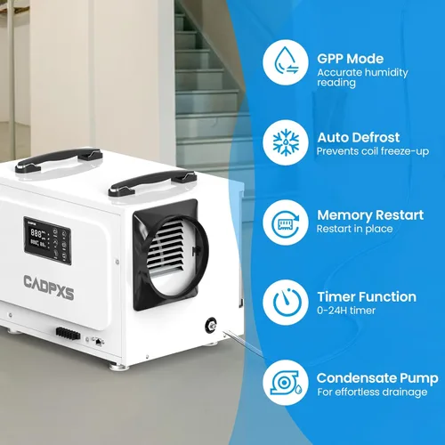 Vista 5 de Deshumidificador CADPXS para Espacio de Arrastre con Bomba, Deshumidificadores Comerciales de 125 Pintas con Manguera de Desagüe, Deshumidificador