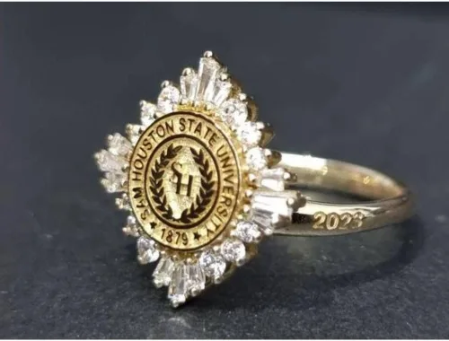 Vista 9 de Ssjewel Custom University Logo Ring Personalized College Class Ring For Women Cz Graduation Ring 14K Gold Finish Women High School Ring Handmade