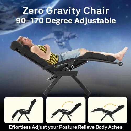 Vista 4 de Slendor Zero Gravity Chairs, Padded Zero Gravity Recliner, Reclining Lounge Chair for Indoor Outdoor, Folding Lawn Patio Chair with Aluminum Alloy