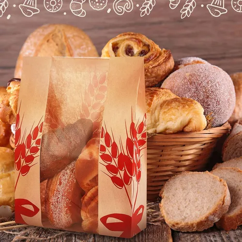 Vista 5 de Gueevin 50 bolsas de pan de papel kraft para pan casero, bolsa grande de pan de masa madre con ventana transparente, almacenamiento de alimentos