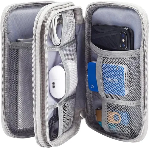 Vista 5 de Bolsa organizadora de cables de viaje portátil impermeable de doble capa, bolsa de transporte para accesorios electrónicos, bolsa de almacenamiento