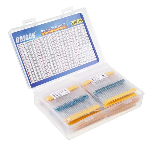 Vista 2 de BOJACK Kit de resistencias de 50 valores 1350 piezas de 0 ohmios a 18.4 ft ohmios con 1% surtido de resistencias de película metálica de 1/4 W