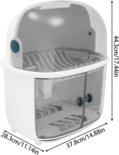 Vista 3 de Escurridor de platos de plástico, escurridor de platos de 2 niveles para encimera de cocina, estante de secado de platos de cocina con drenaje, tapa