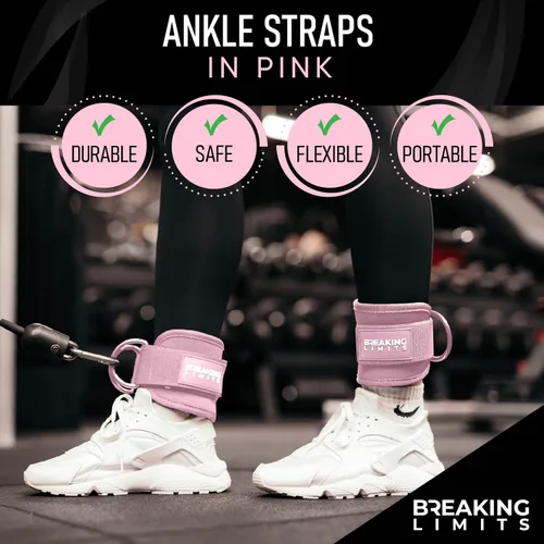 Vista 2 de BREAKING LIMITS Correas de tobillo para máquinas de cable para mujeres, juego de correas de tobillo para glúteos, accesorios de tobillo