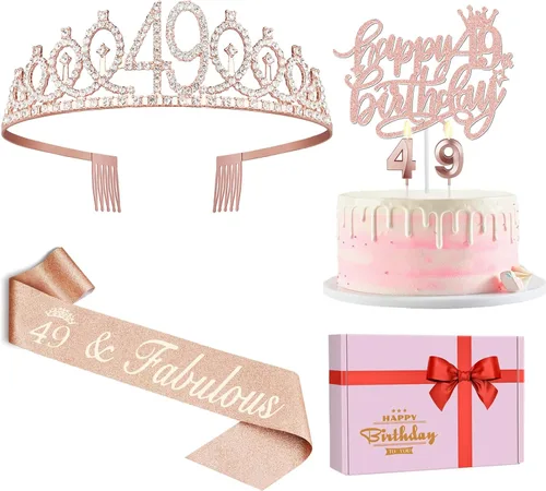 Vista 24 de Decoraciones de cumpleaños de 33 años para mujeres, incluyendo banda de cumpleaños, tiara/corona, velas numéricas y decoración de pastel, regalos