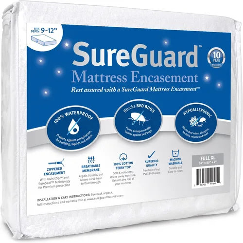 Vista 15 de Funda SureGuard Mattress Encasement de seis lados con cremallera, 100 % impermeable, hipoalergénica