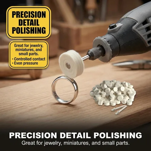 Vista 3 de Drilax Kit de 100 ruedas de pulido de 1/2 pulgada, almohadillas de fieltro grueso con mandriles, accesorios de herramientas rotativas compatibles