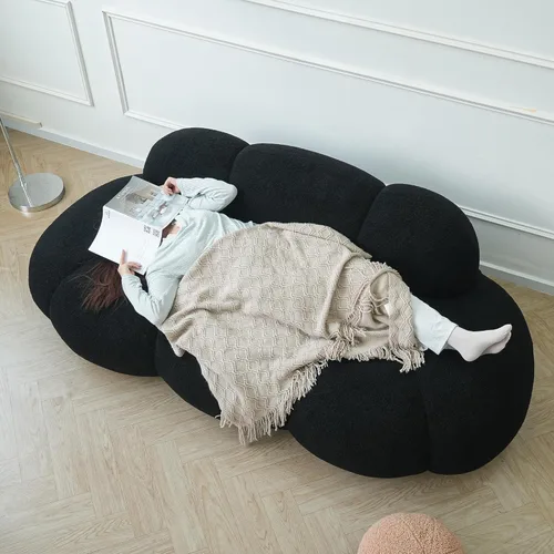 Vista 5 de WJShome Sofá moderno en forma de nube curva de 90 pulgadas para sala de estar, sofá de suelo perezoso, sofá Boucle LoveSeat de 3 plazas, acogedor