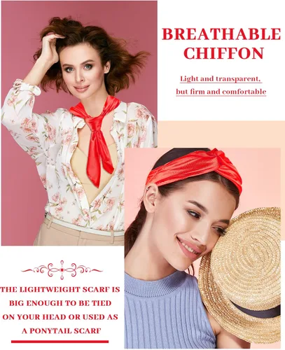 Vista 7 de Bufanda de seda para la cabeza, bufanda grande para el cuello cuadrado, bufanda para disfraz de Halloween, pañuelo de satén retro para mujeres