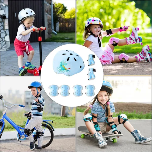 Vista 6 de Casco de bicicleta para niños, rodilleras, coderas, muñequeras, equipo de protección, cascos ajustables para niños de 3 a 5 años, 2 a 8 años