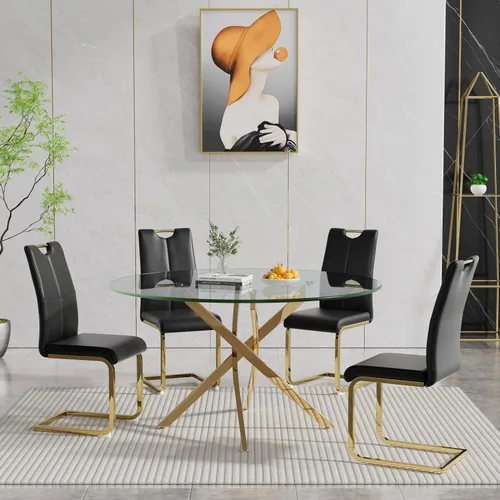 Vista 91 de HomVent Juego de mesa de comedor redonda de vidrio de 3 piezas, juego de mesa de cocina de vidrio redondo para 2 personas con 2 sillas de comedor