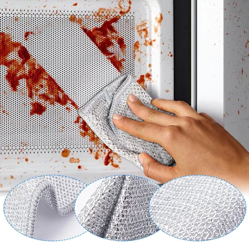 Vista 2 de Trapos multiusos para lavar platos de alambre húmedo y seco, 2024 nuevo reutilizable de doble capa multifuncional de alambre antiarañazos, trapo