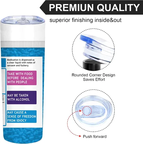 Vista 4 de Fukitol - Taza de café aislada con tapa, pastilla placebo honesta, botella de agua reutilizable de acero inoxidable de 20 onzas para bebidas