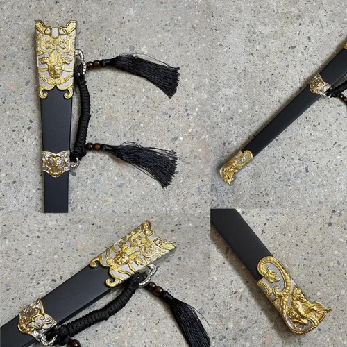 Vista 8 de Espada GuiHou de creación de los dioses de acero inoxidable de oro blanco de 28.3 pulgadas con vaina para colección, exhibición, cosplay