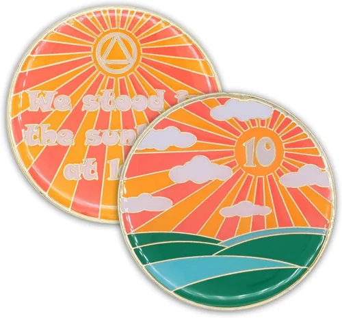 Chip de sobriedad de 10 años, símbolo de afirmación de regalo de recuperación de monedas AA Sunlight of The Spirit | Medallón chapado en oro que