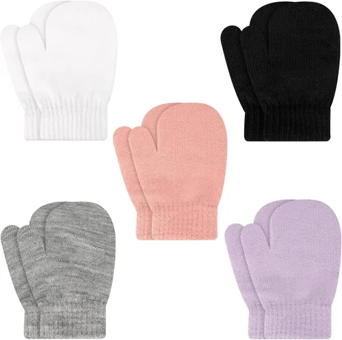 ONESING 5 pares de mitones negros para bebés, guantes cálidos para recién nacidos, guantes de invierno para bebés y niñas
