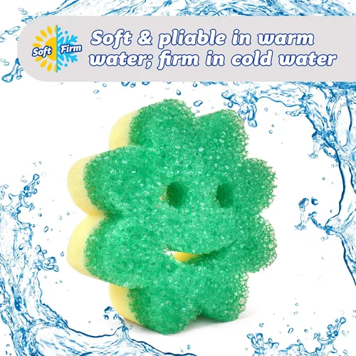 Vista 4 de Scrub Daddy Juego de esponjas – Scrub Mommy Power Flower Esponja y estropajo de doble cara – Esponja antiarañazos para platos y hogar, resistente al