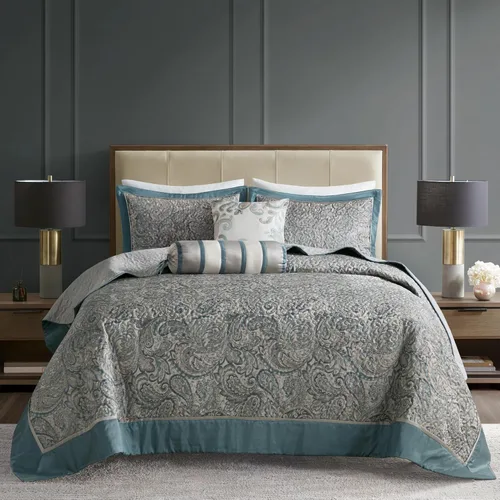 Vista 10 de Madison Park Aubrey - Juego de colcha acolchada reversible, reverso sólido de verano transpirable, capa de ropa de cama ligera para todas las Negro