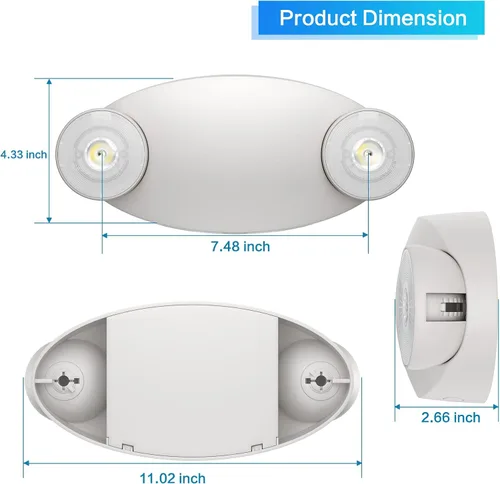 Vista 4 de 1 paquete de luces LED de emergencia con respaldo de batería, ajustable, 2 luces LED de emergencia para cabeza de ojo de insectos, con certificación